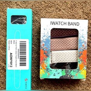 5 Fit bit watch bands. 4 pack of stretch nylon and 1 Nylon NATO band. NWT.